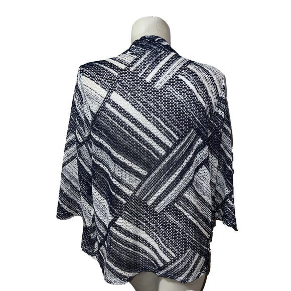 Easywear By Chico's Jacket Blue White Mesh Line Print Open Cardigan Cover-up - Picture 5 of 11